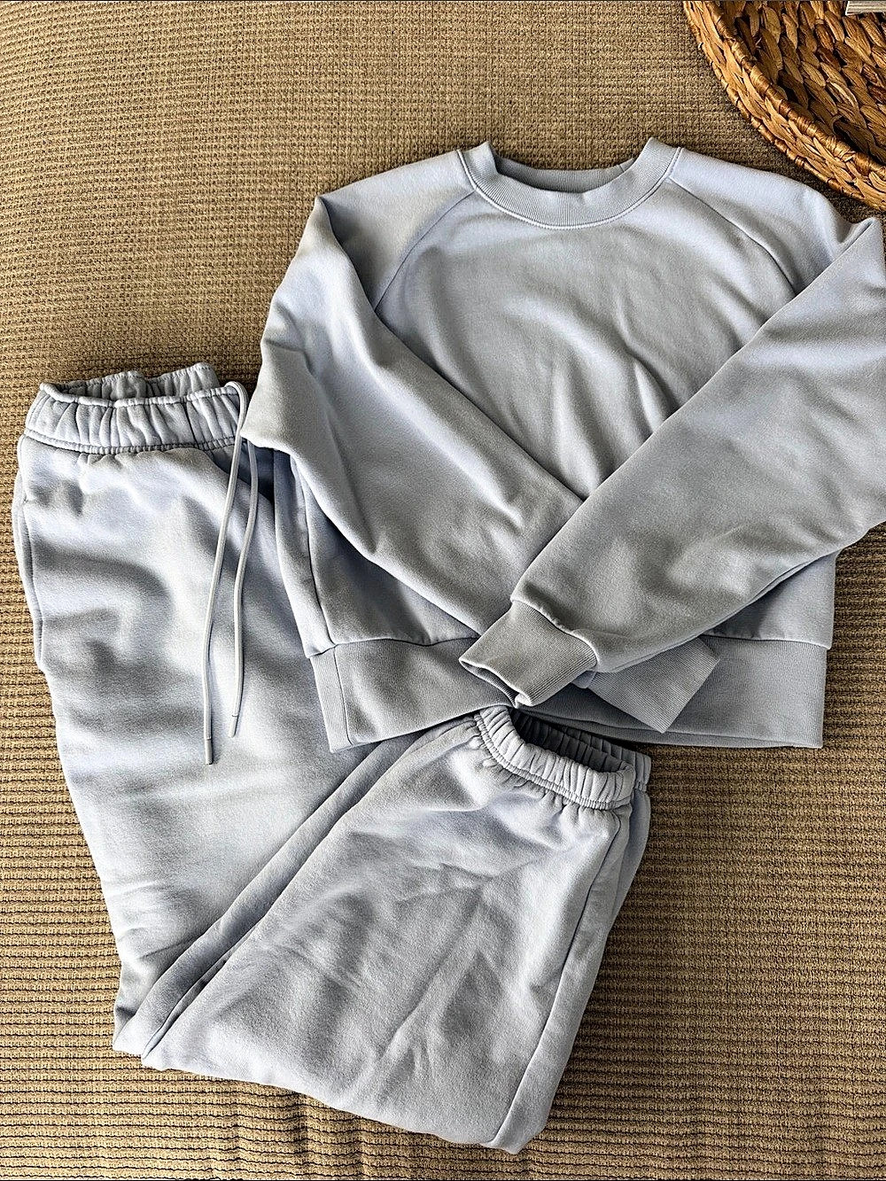 Athleta Forever Fleece Crew and Jogger Set Blue